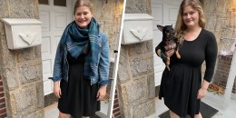 Woman wearing black dress